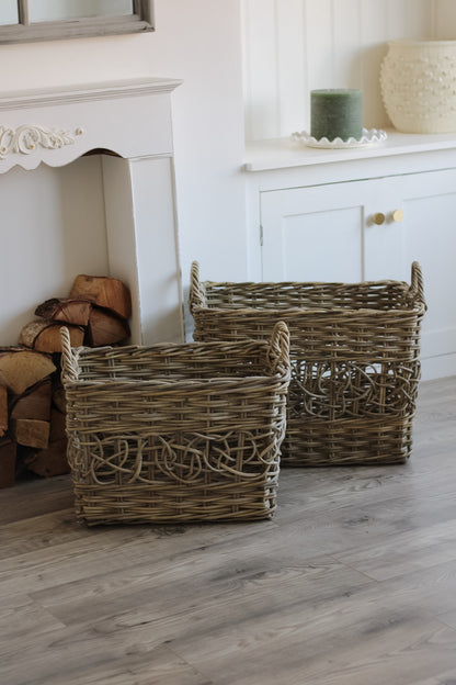 Decorative Weave Rectangular Wicker Basket