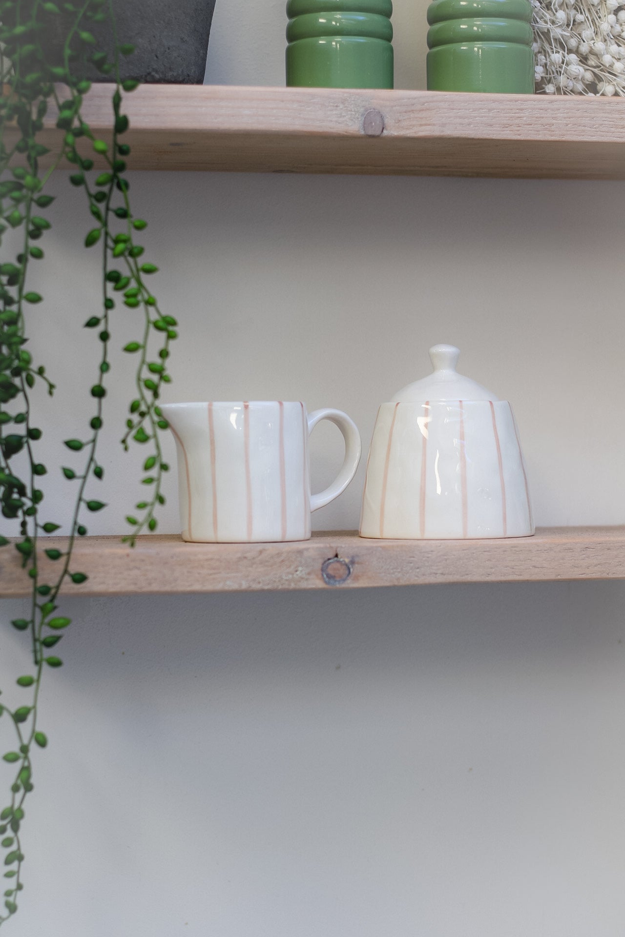 Chalk Pink Striped Jug and Jar Set 007