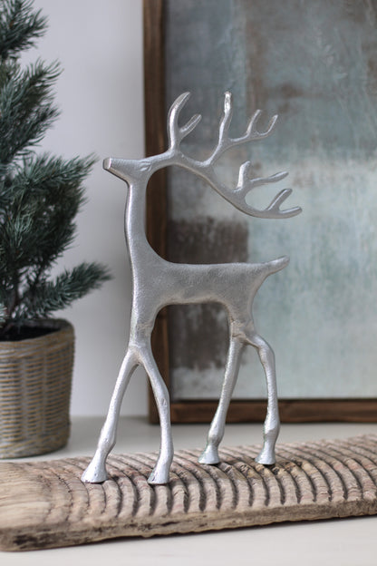 Tall Silver Metal Reindeer