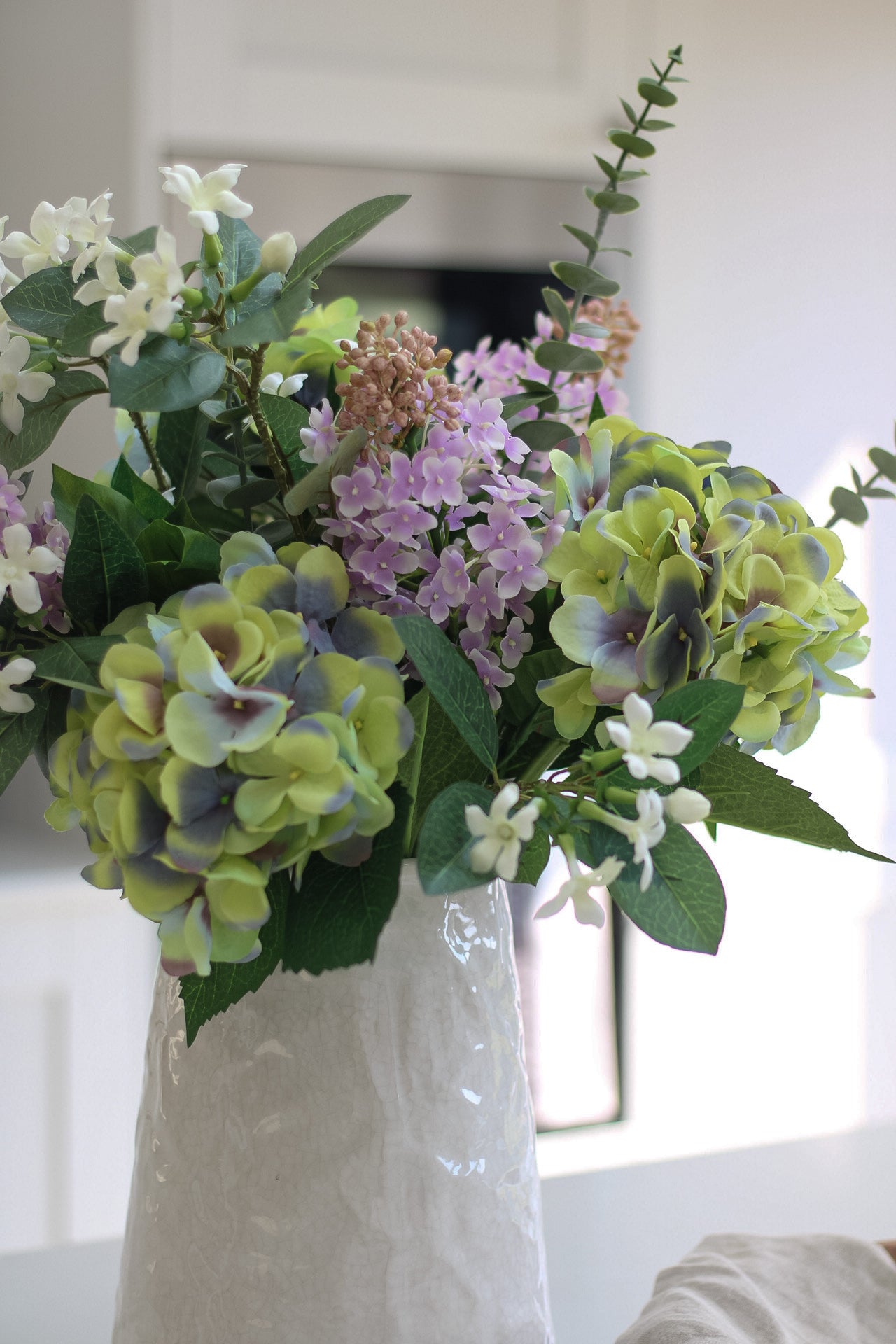 Faux Lilac and Green Hydrangea Arrangement