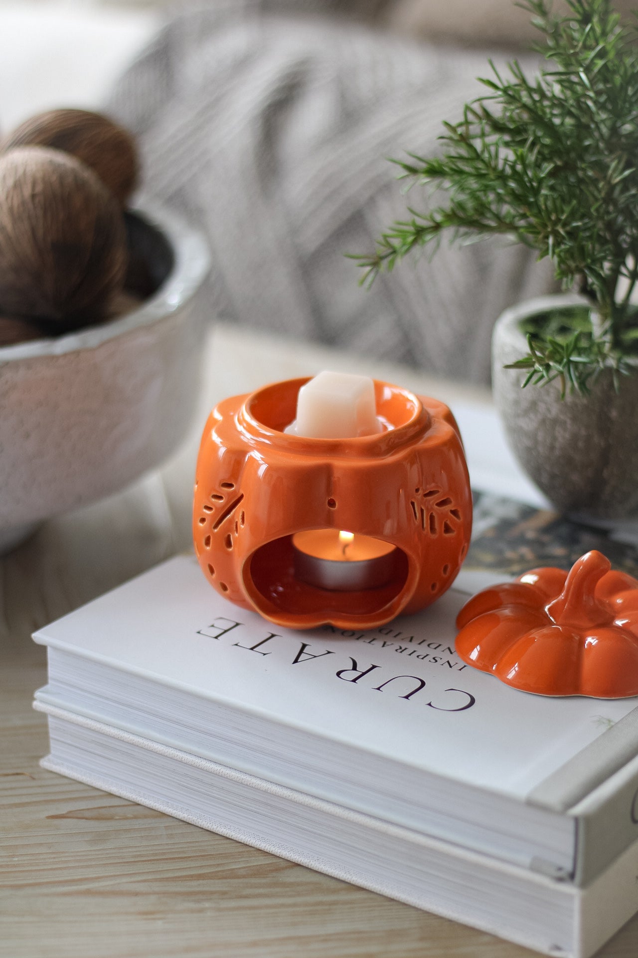 Orange Autumn Leaves Ceramic Pumpkin Wax Burner