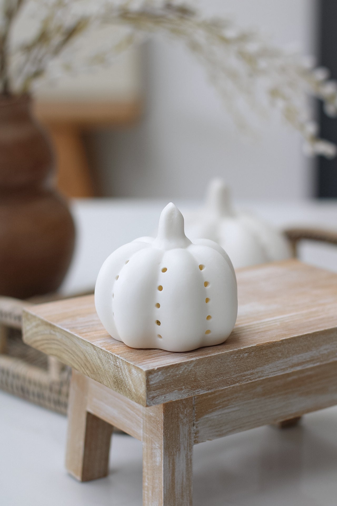 Matt White Ceramic LED Pumpkin