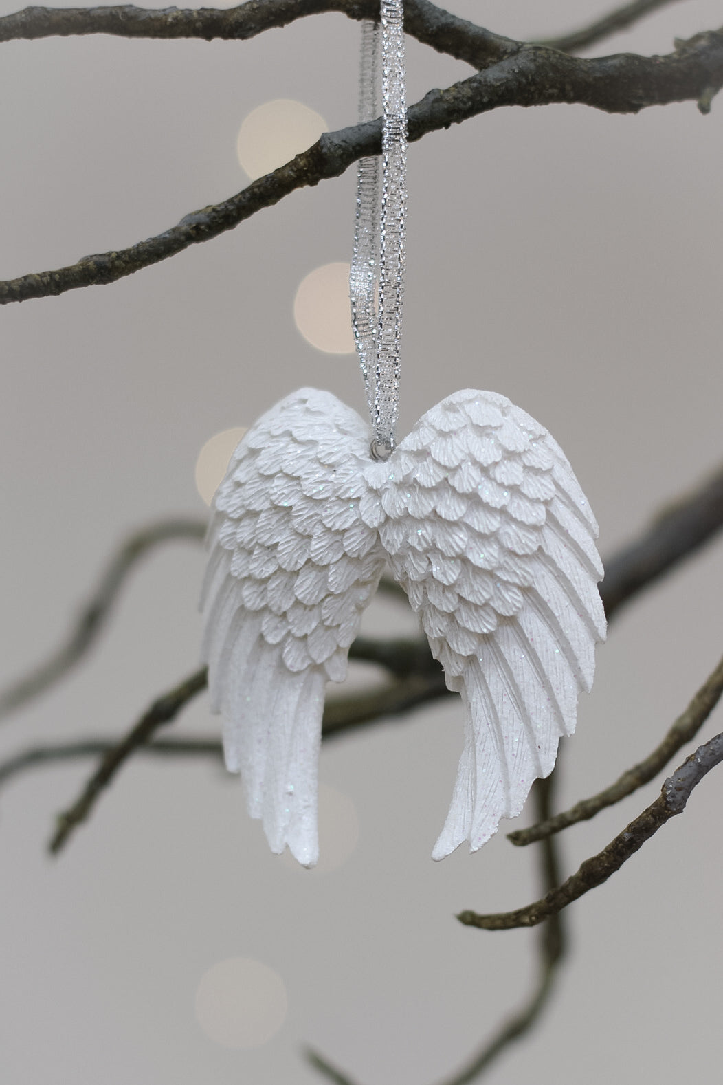 White Glitter Angel Wings Tree Hanger