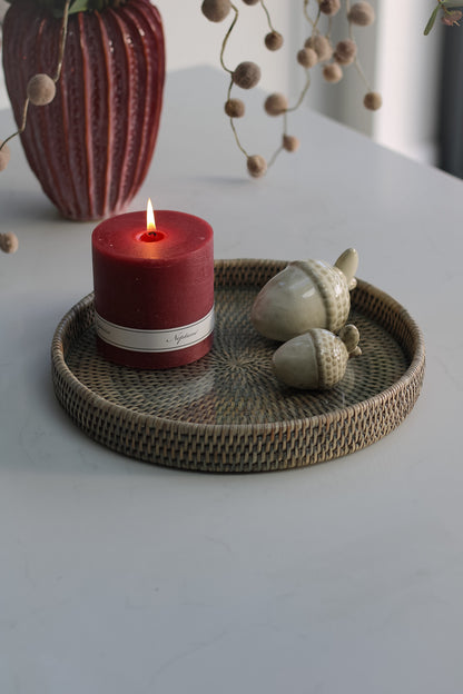 Grey Washed Round Rattan Tray with Glass Top