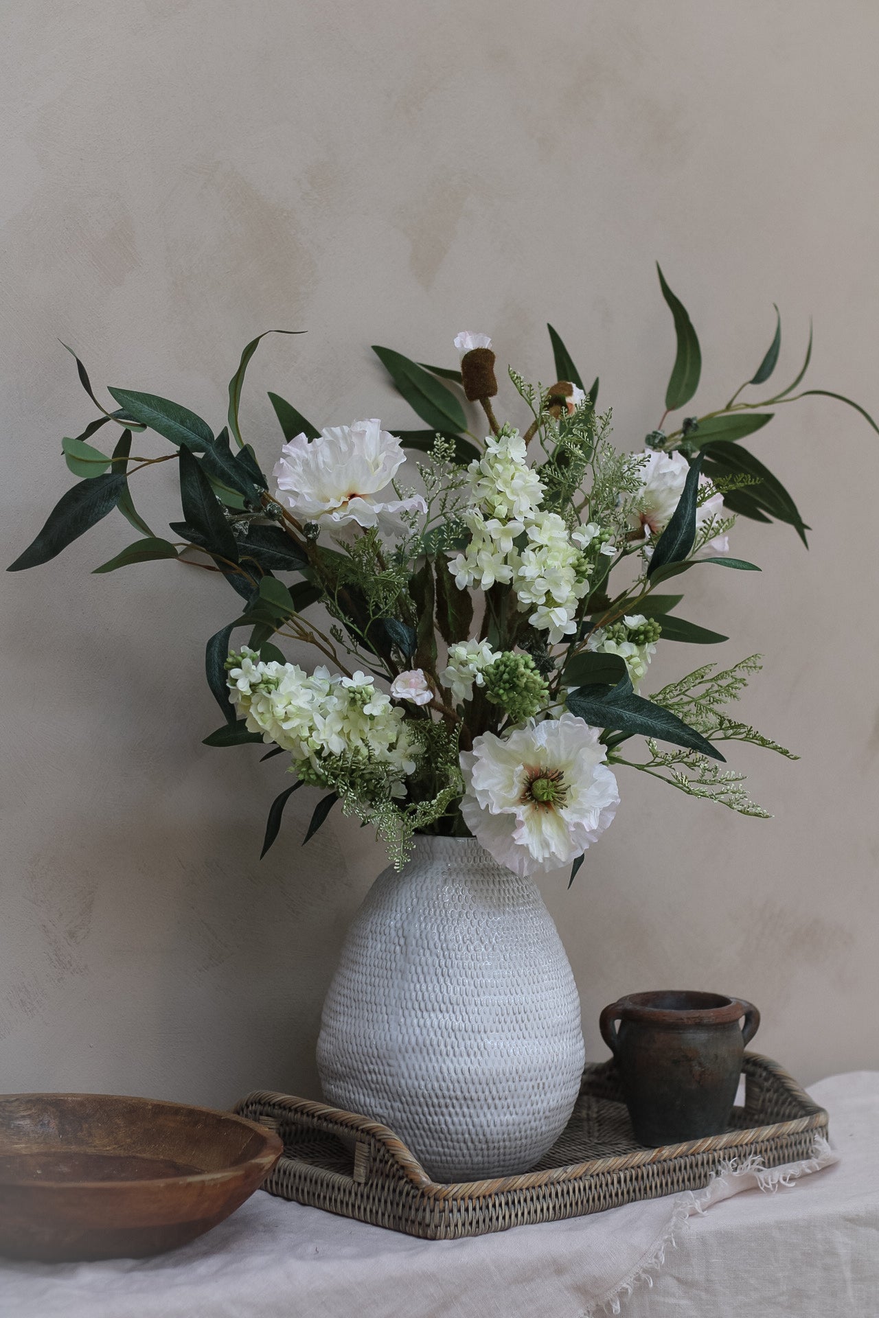 Luxury Faux White Poppy &amp; Lilac Arrangement