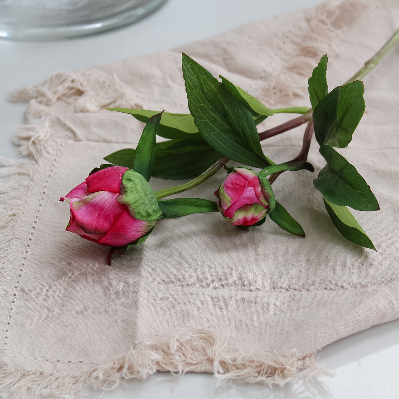 single faux bud bright pink peony stem