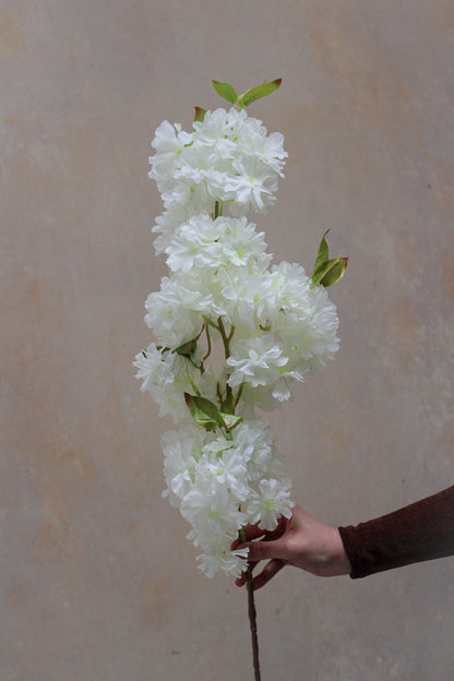 Faux White Cherry Blossom Stem