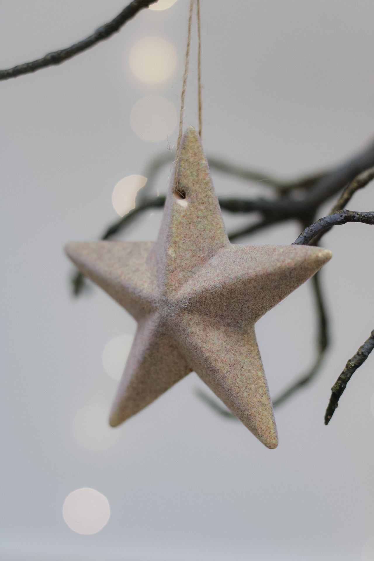 Soft Brown Flocked Star Tree Hanger