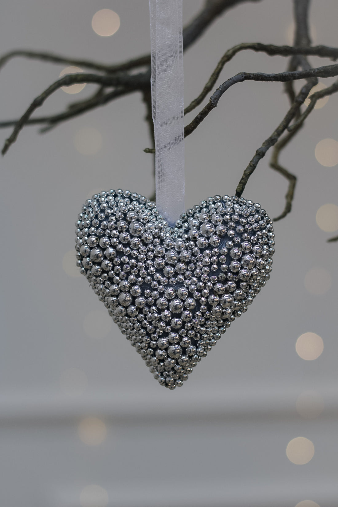 silver beaded heart tree hanger