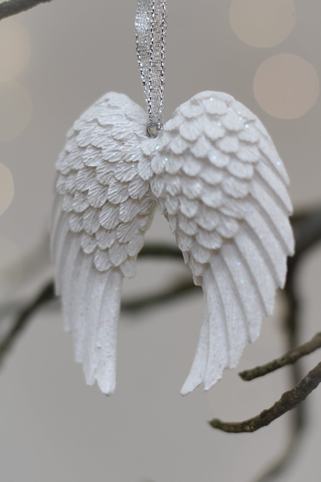 White Glitter Angel Wings Tree Hanger