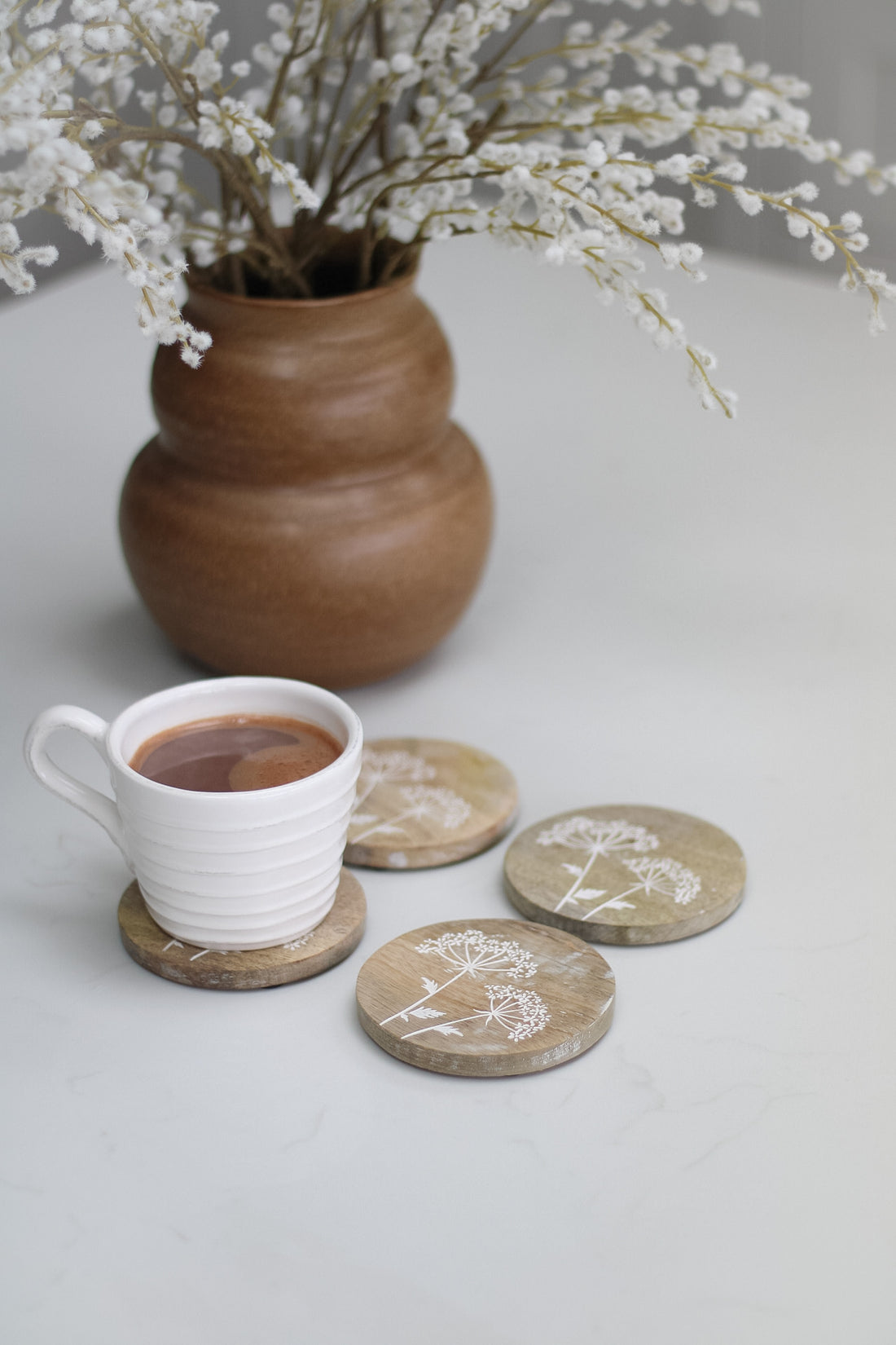 wooden cow parsley coasters