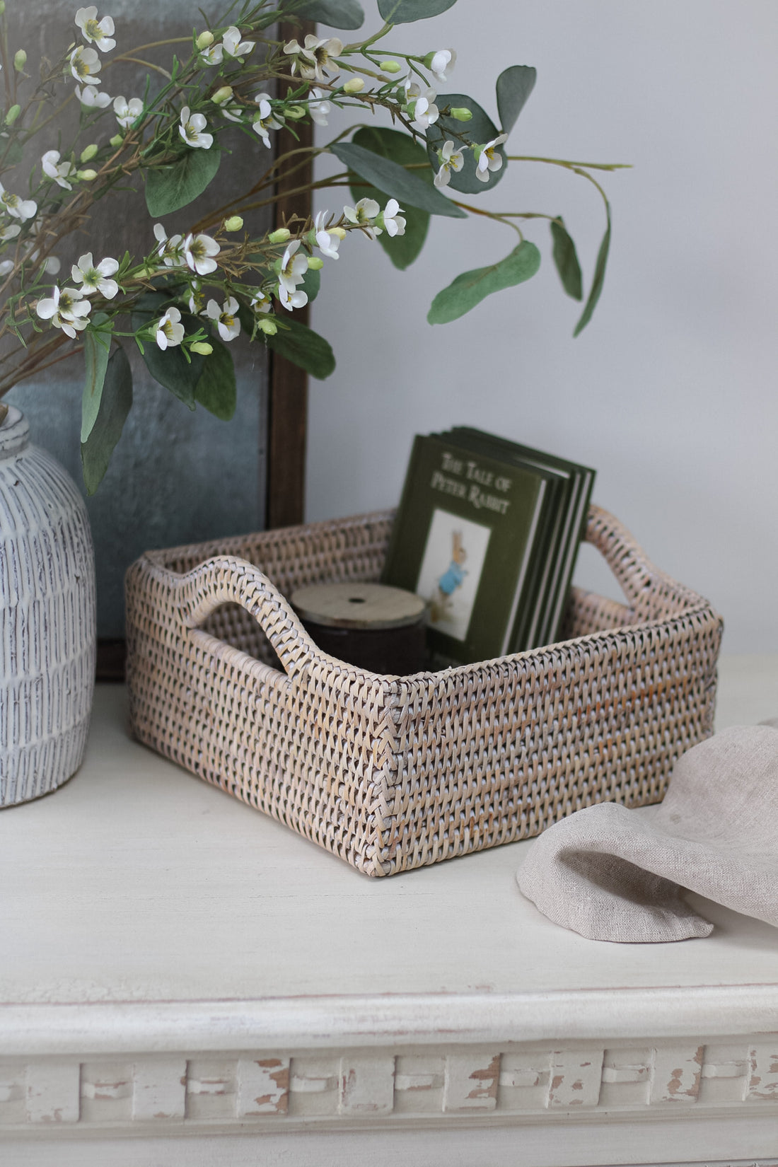 Square Rattan Basket with Handles