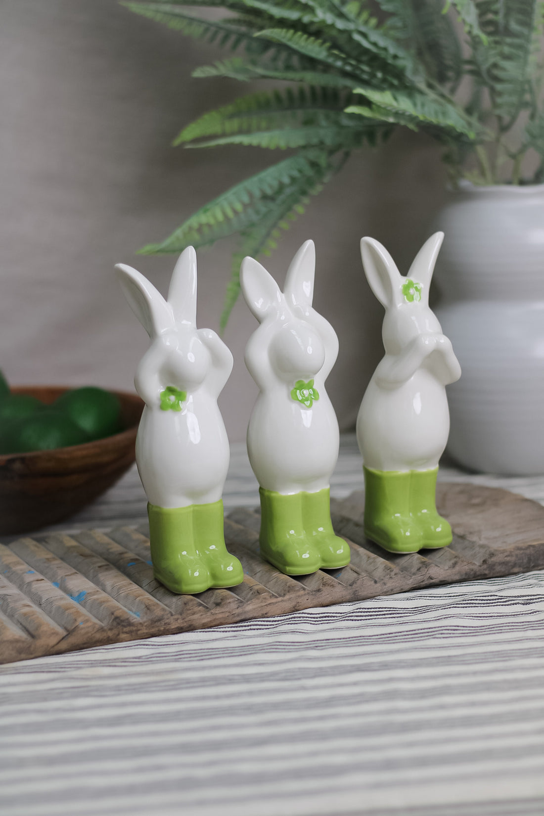 Green Hear, See, Speak Floral Bunnies | Set of 3