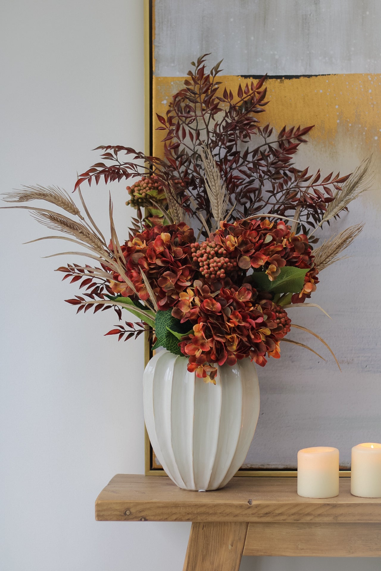 Faux Autumn Orange Hydrangea and Berry Arrangement