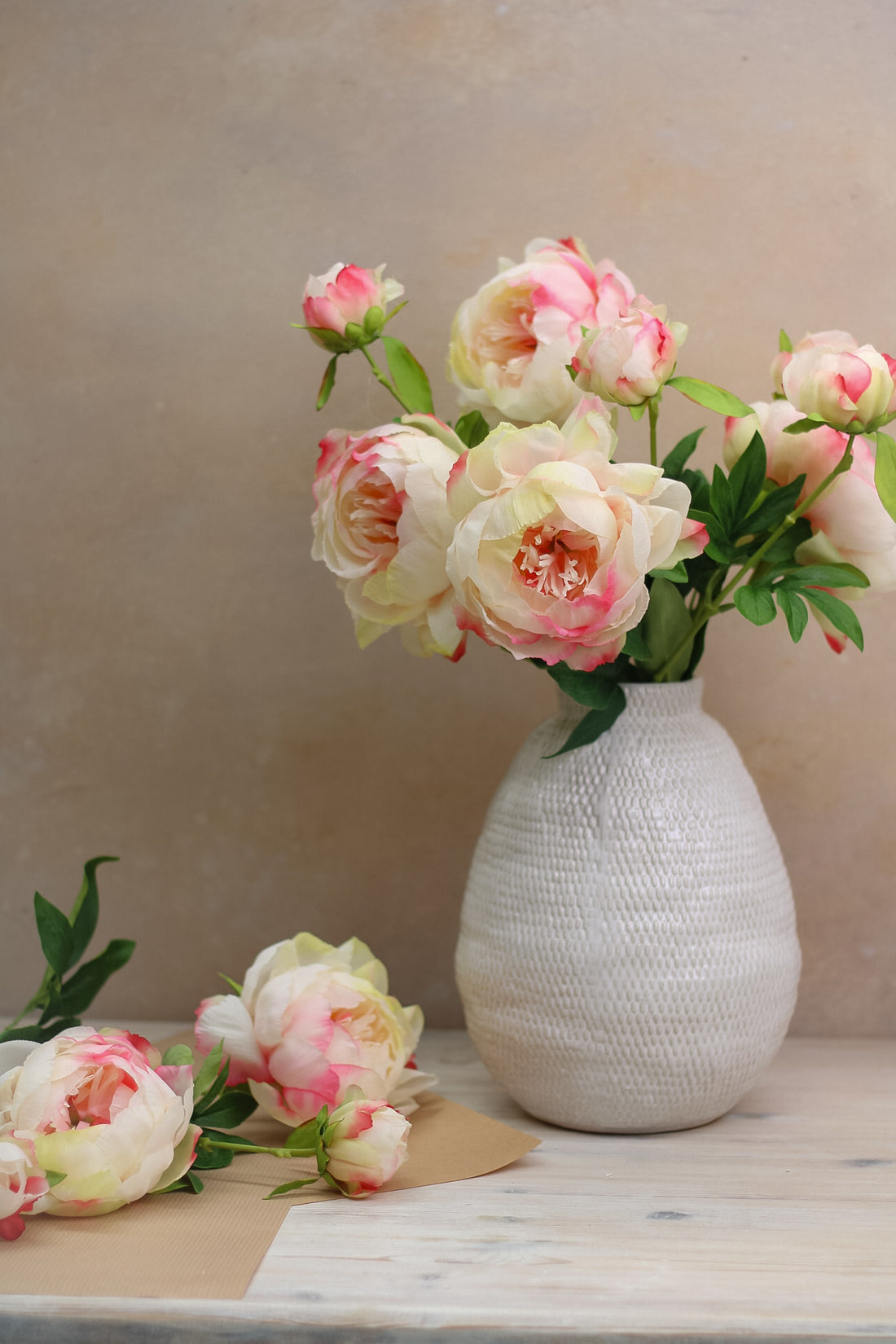 Faux Soft Pink Peony and Bud Spray