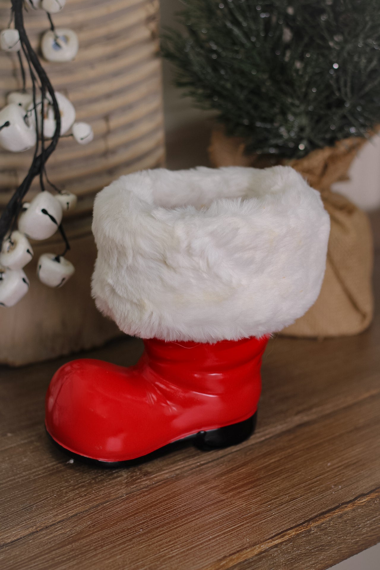 White Fur Topped Santa s Boot Ivy Grey Interiors