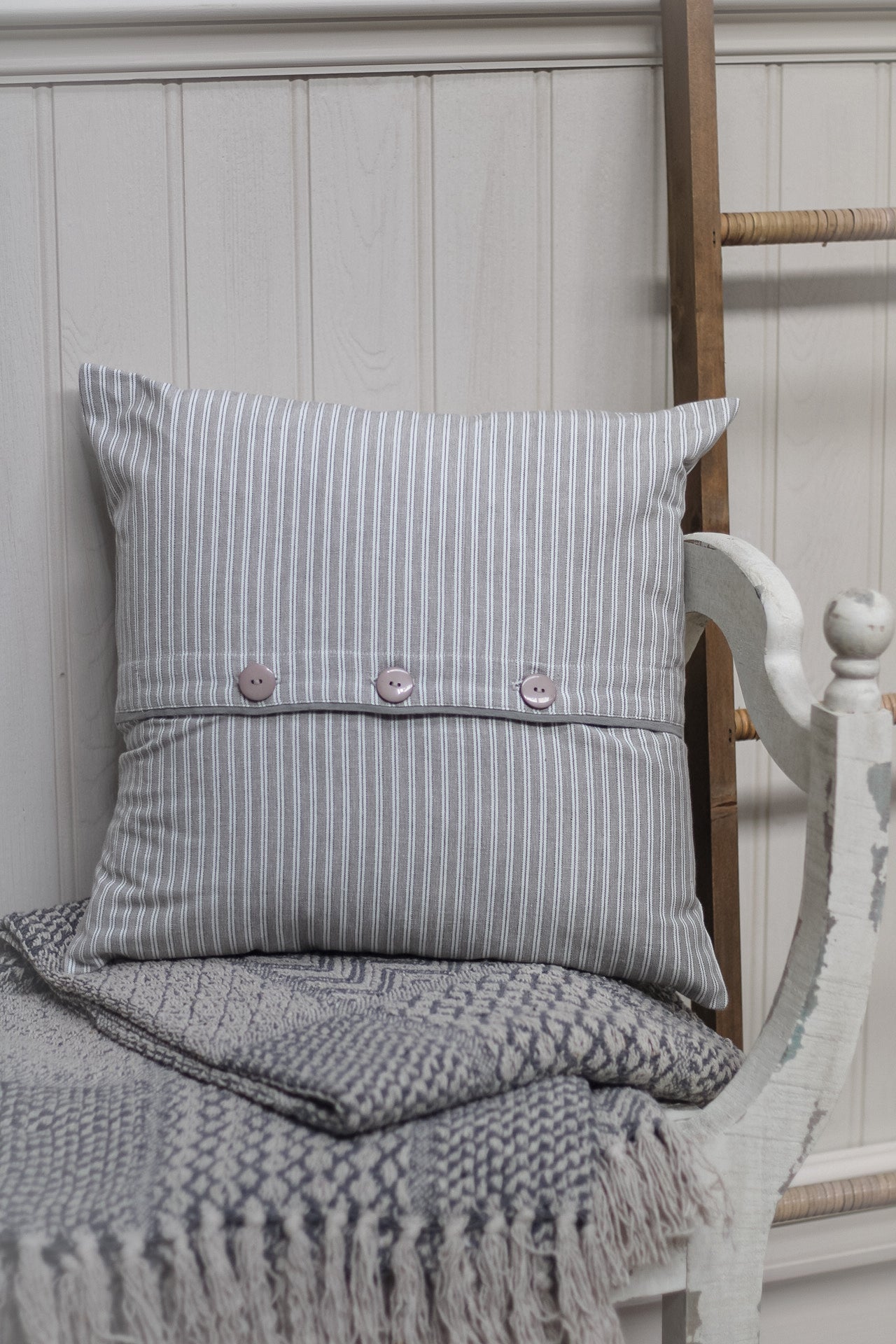 Cheshire Grey Ticking Stripe Square Cushion