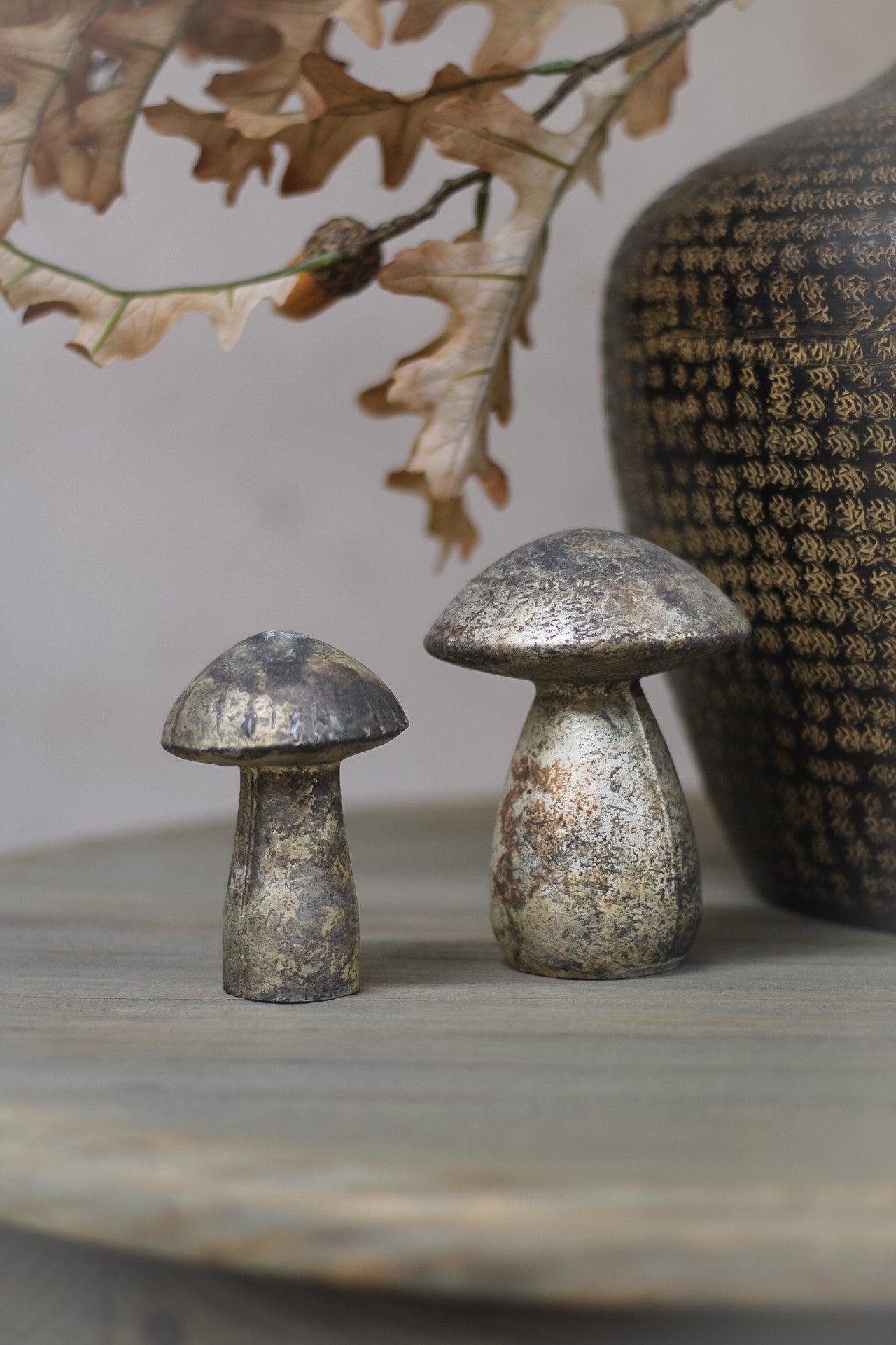 Aged Copper Mushrooms, perfect for autumn and christmas decorations. In lovely copper toned patina they look wonderful paired with rustic Christmas decorations.