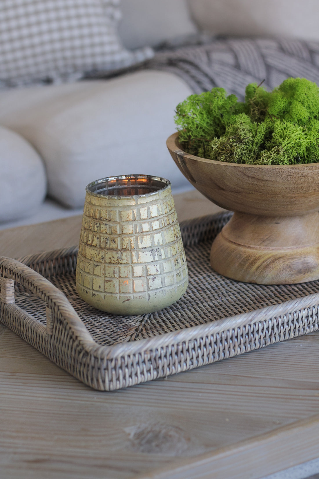 Antique Gold Etched Glass Tea Light Holder