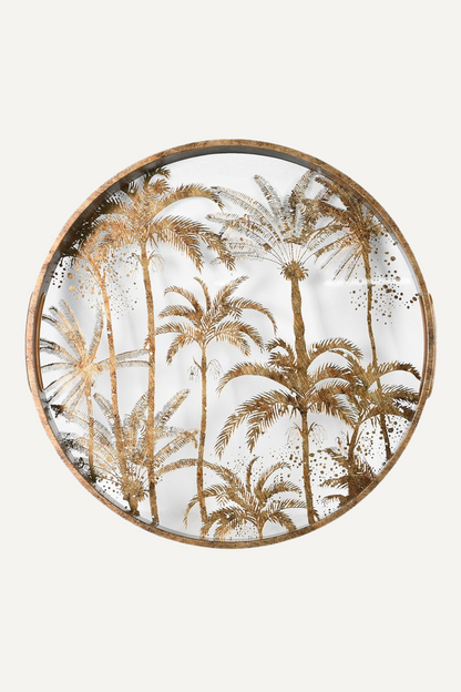 Antique Gold Palm Tree Mirrored Tray