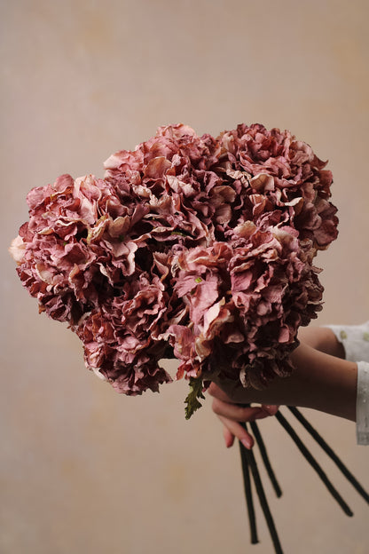 Faux Vintage Mauve Dried Touch Ruffle Hydrangea