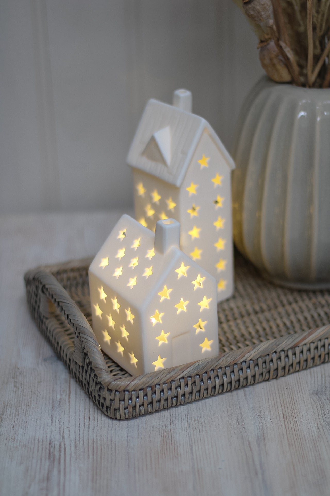 White Ceramic Star LED House