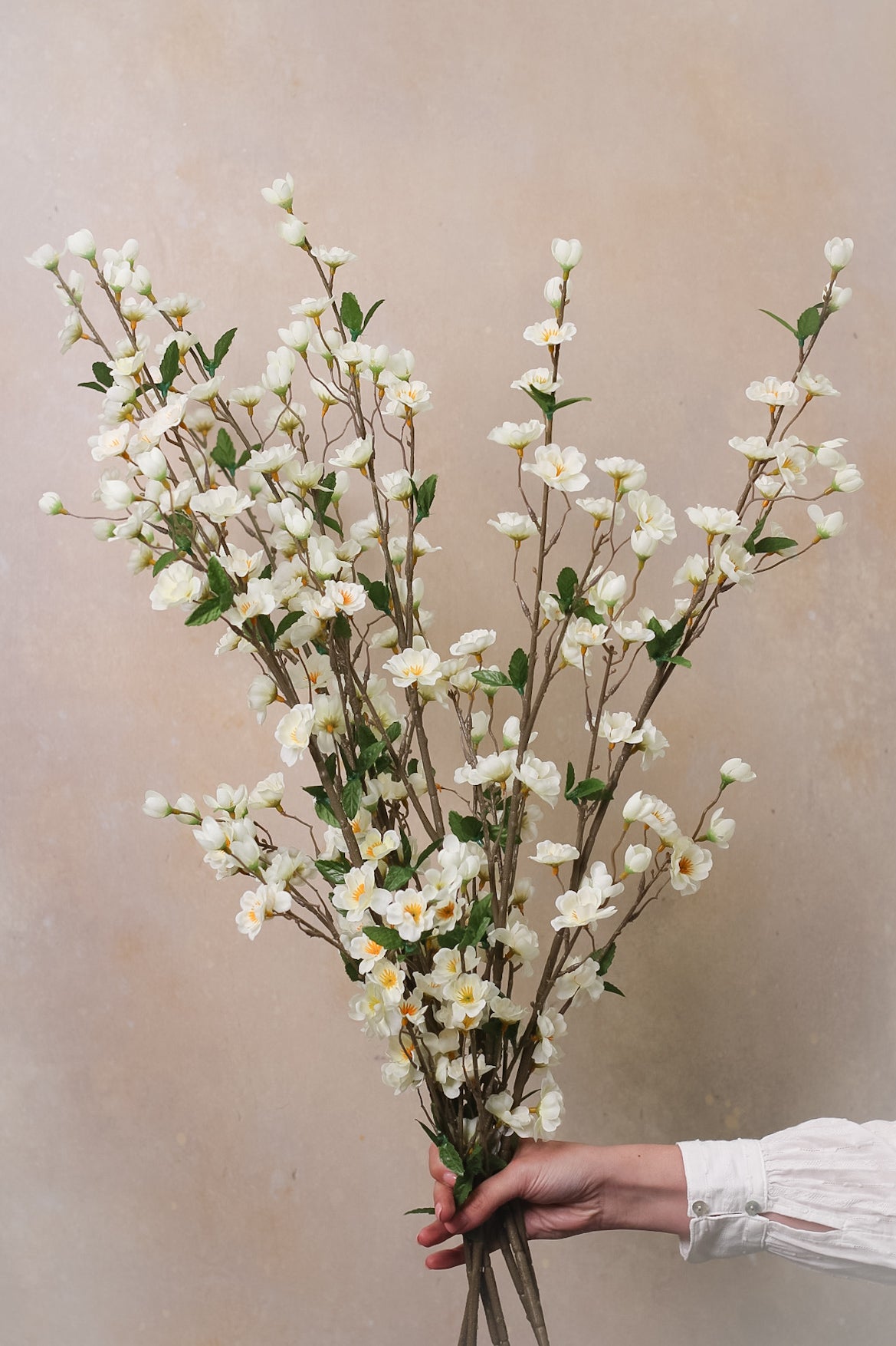 Faux White Apple Blossom Stem