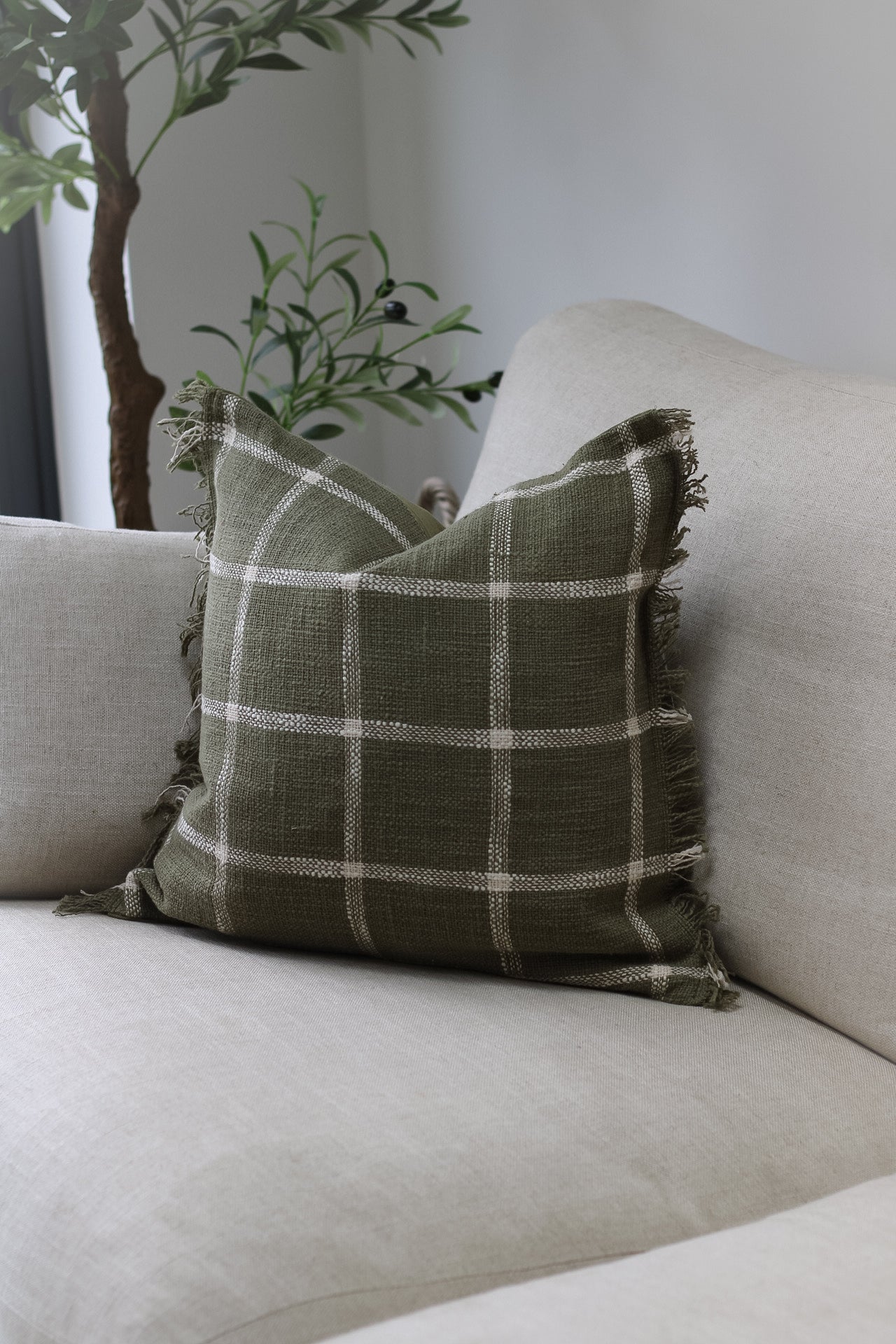 Moss Checked Weave Cushion