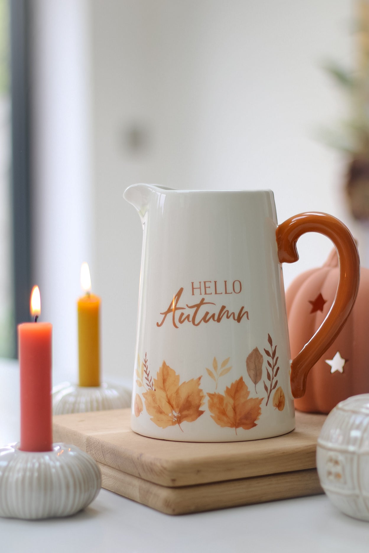 Hello Autumn Leaves Ceramic Jug