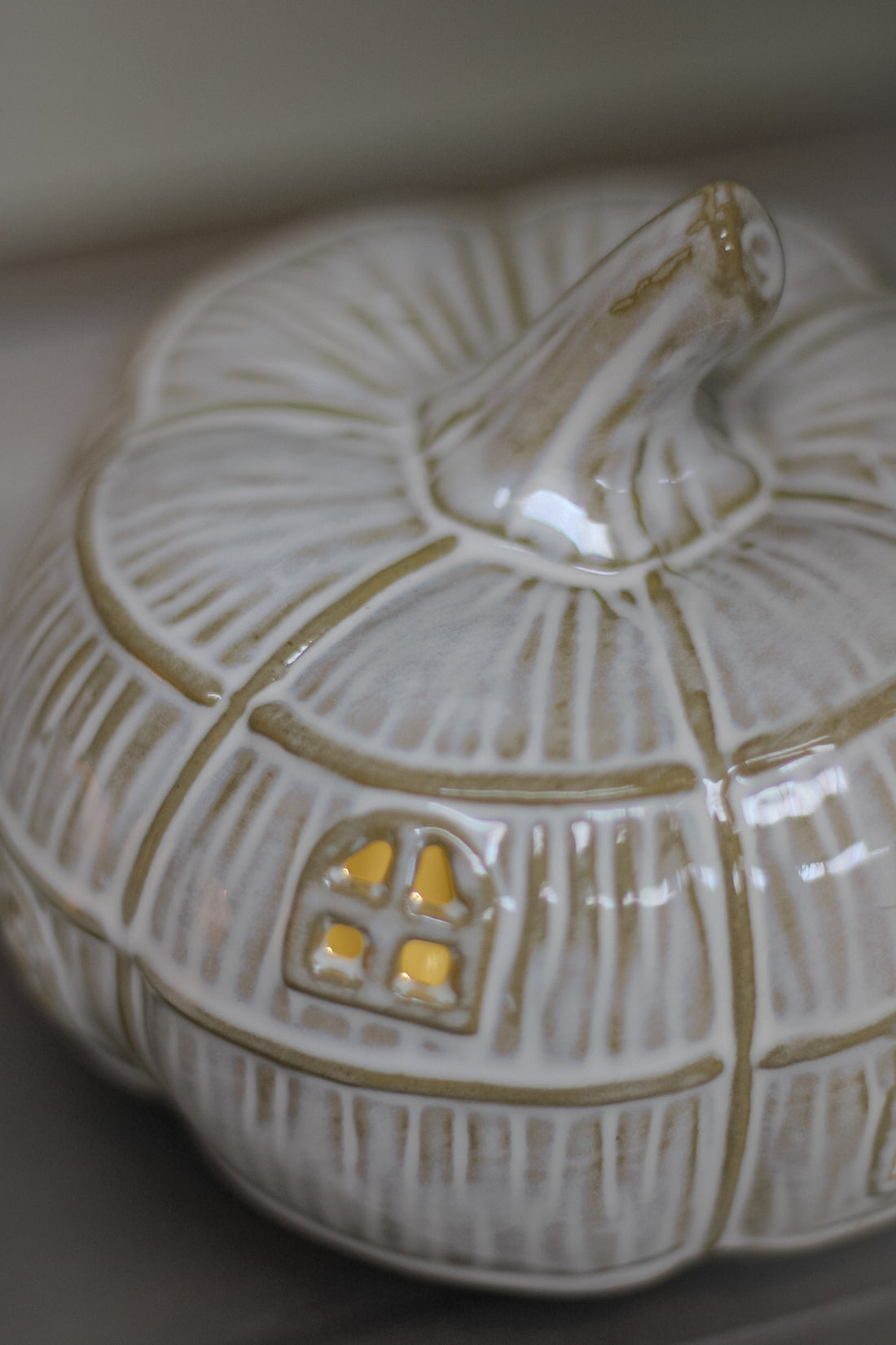 Cream Ceramic LED Pumpkin House