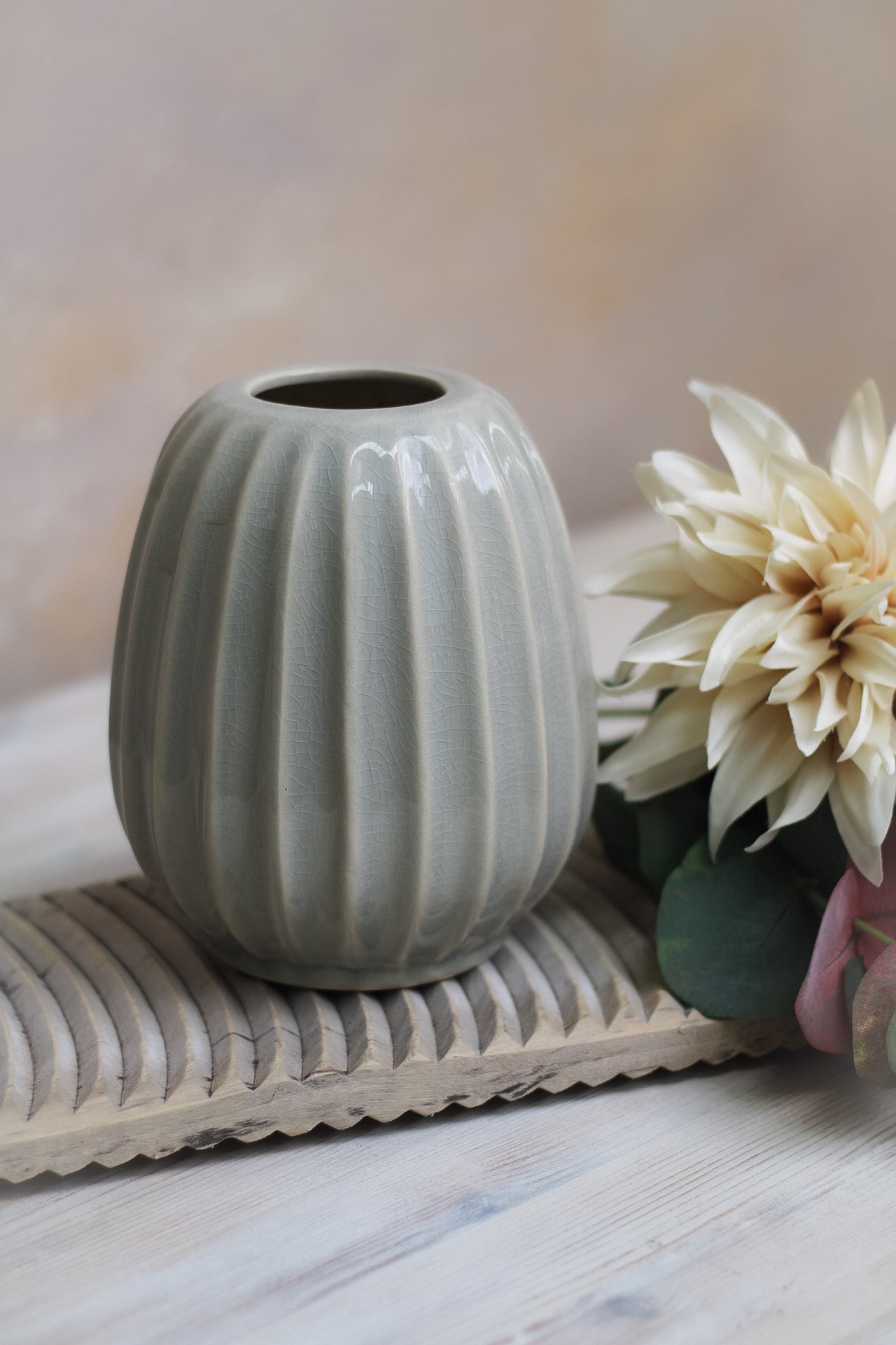 Grey Ribbed Vase