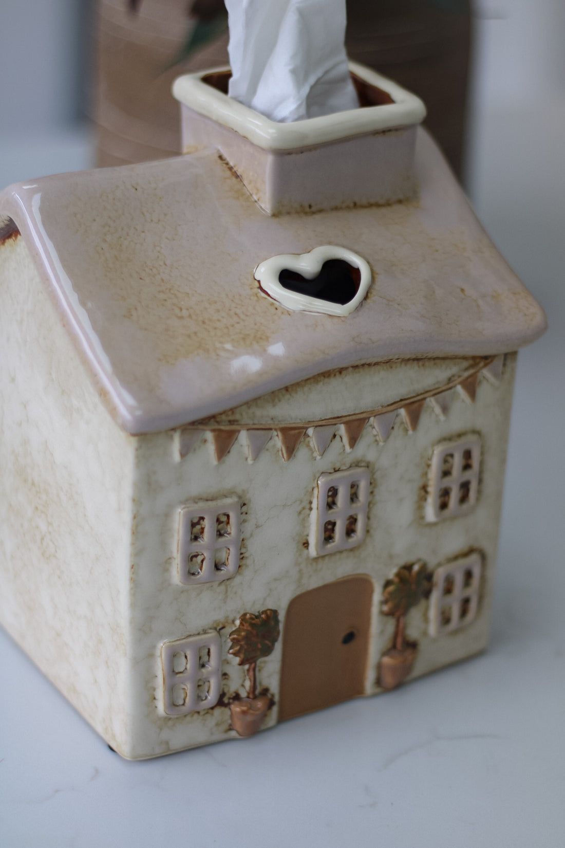 Cream Ceramic Spring Cottage Tissue House