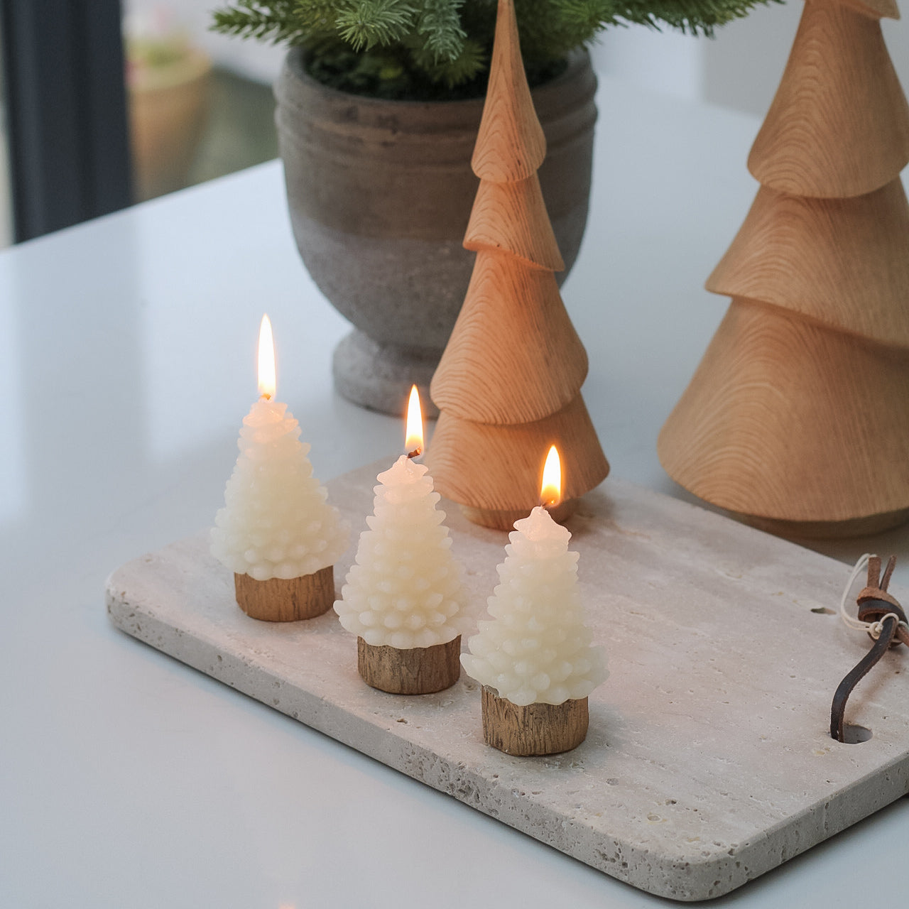 White Christmas Tree Mini Candles | Set of 3