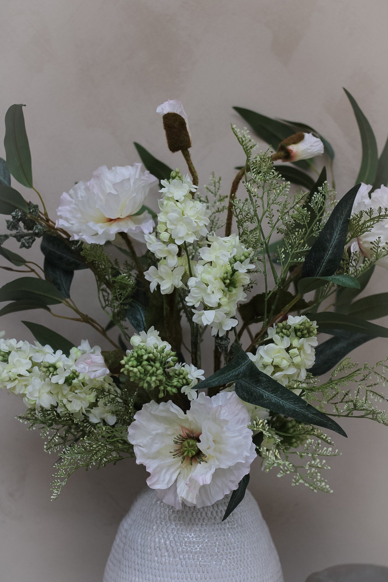 Luxury Faux White Poppy &amp; Lilac Arrangement