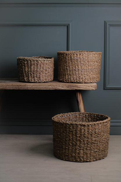 Round Braided Seagrass Storage Baskets