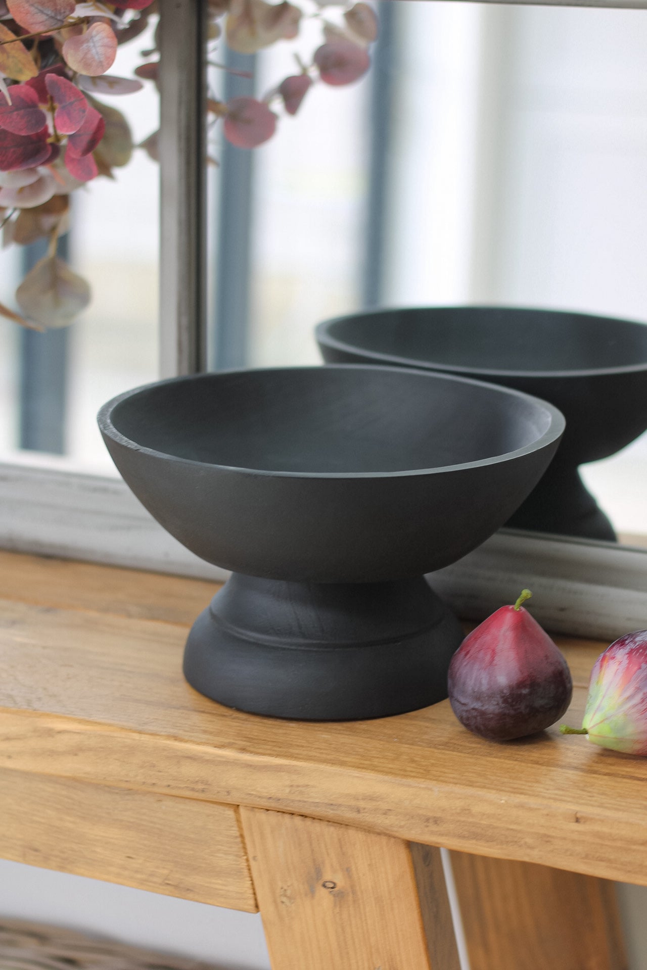 Black mango wood pedestal bowl