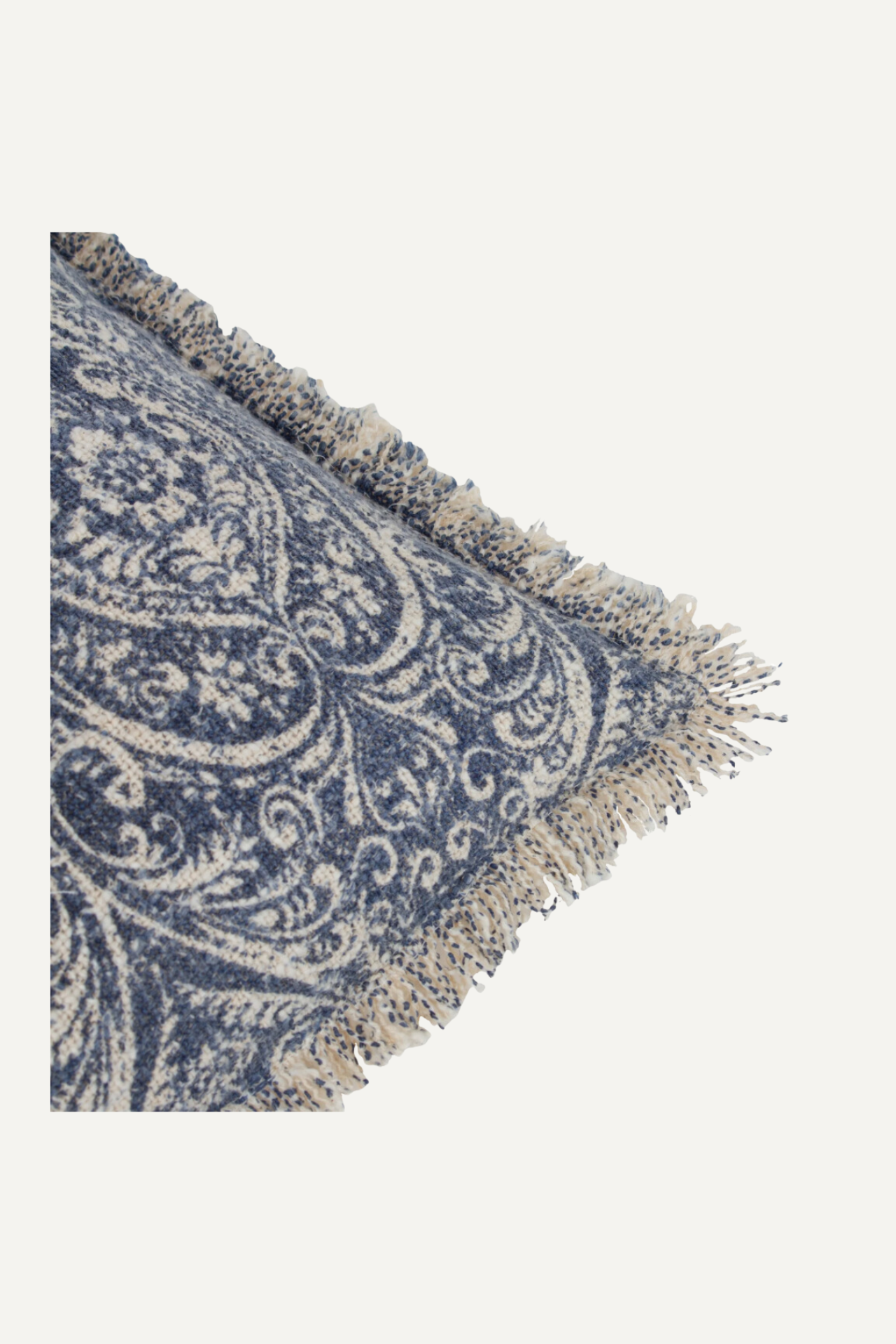 Blue Damask Fringed Cushion 002