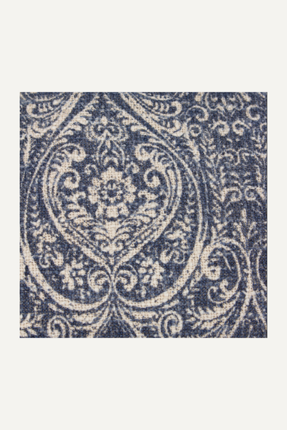 Blue Damask Fringed Cushion 003