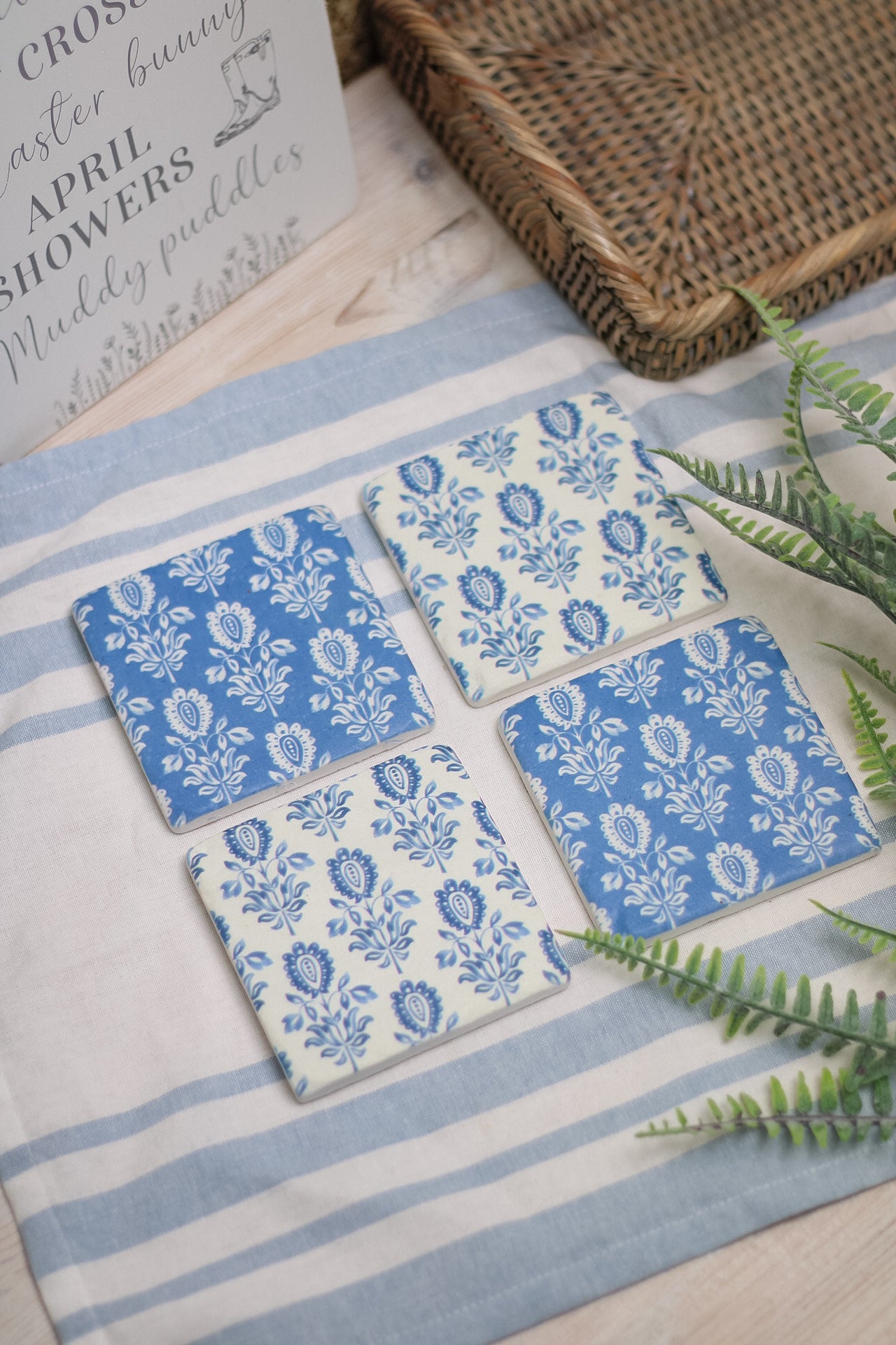 Blue victoriana patterned resin coasters