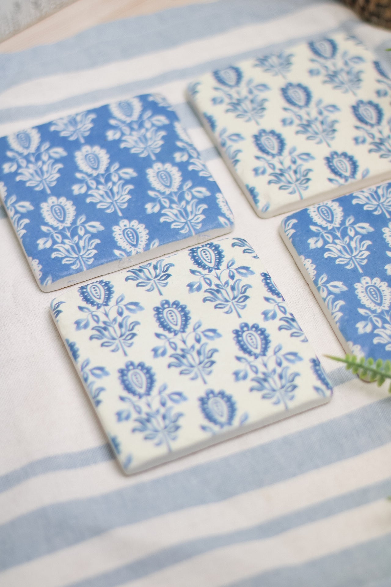 Blue victoriana patterned resin coasters