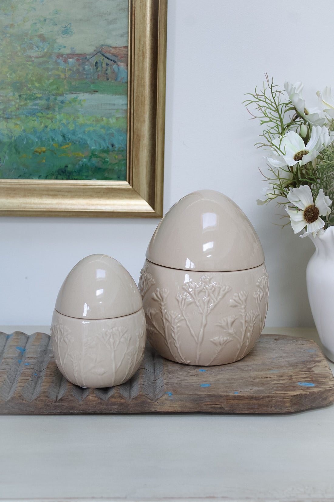 Blush Embossed Wild Flower Ceramic Egg Jar