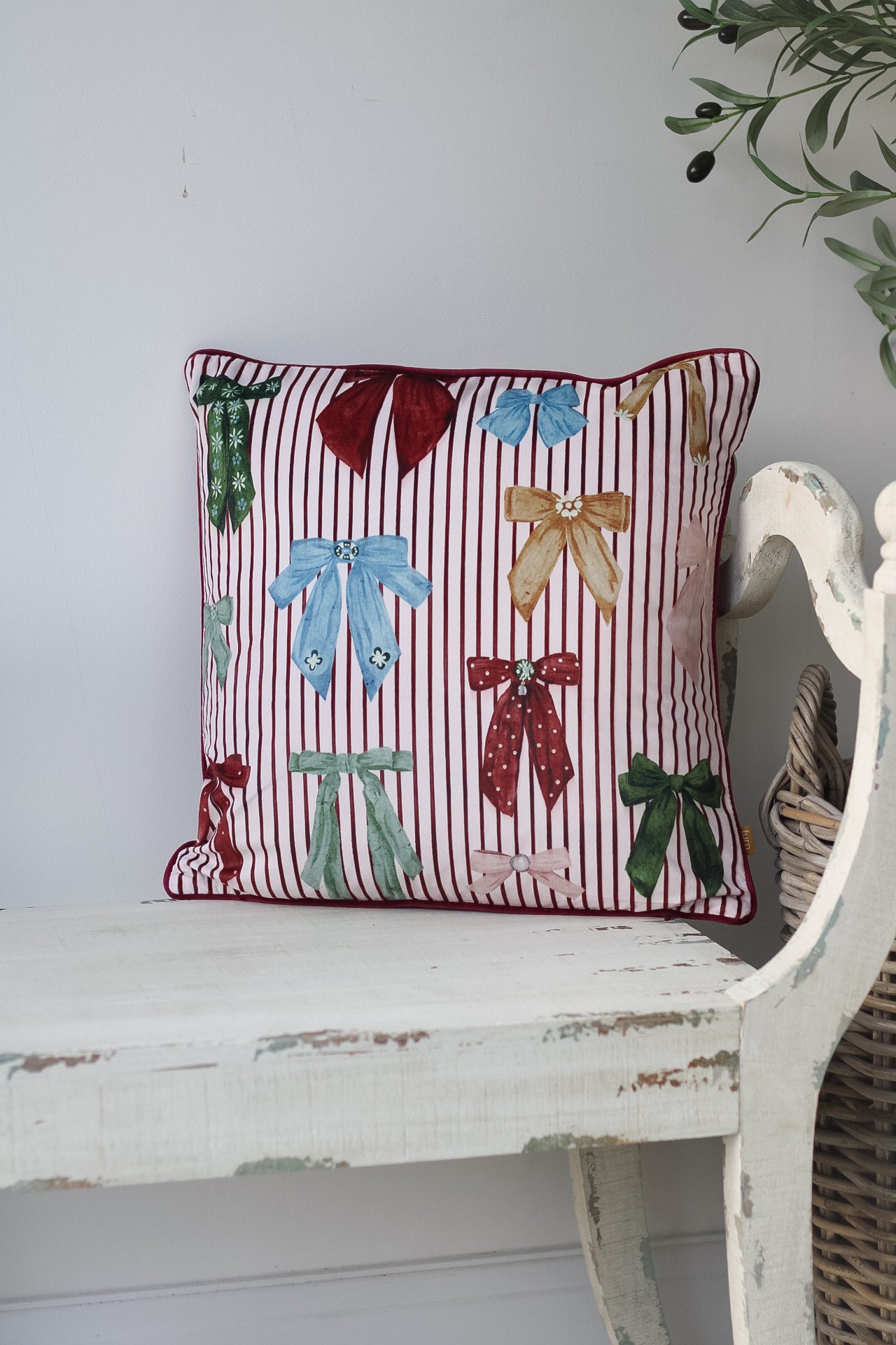 Burgundy Bows Silk Printed Cushion for cosy home decor