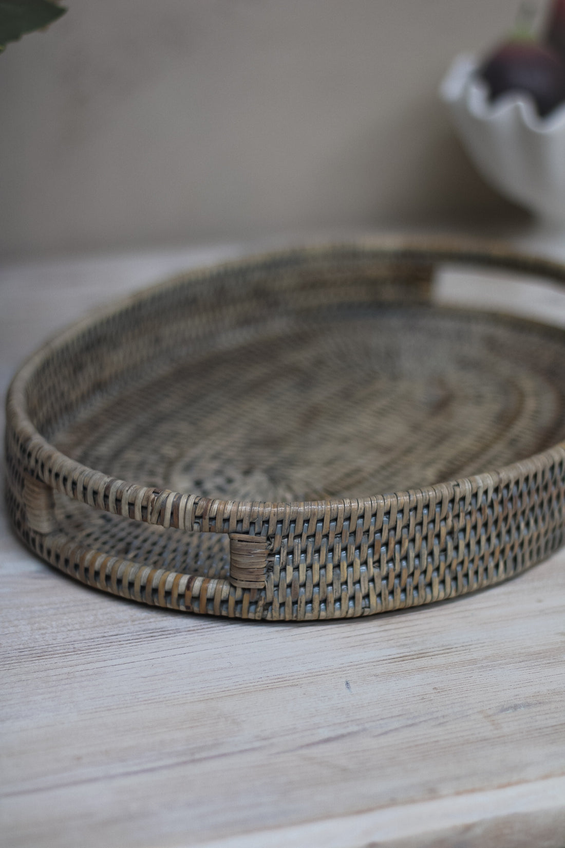 Grey Washed Natural Rattan Oval Drinks Tray