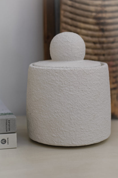 Small Textured White Lidded Jar