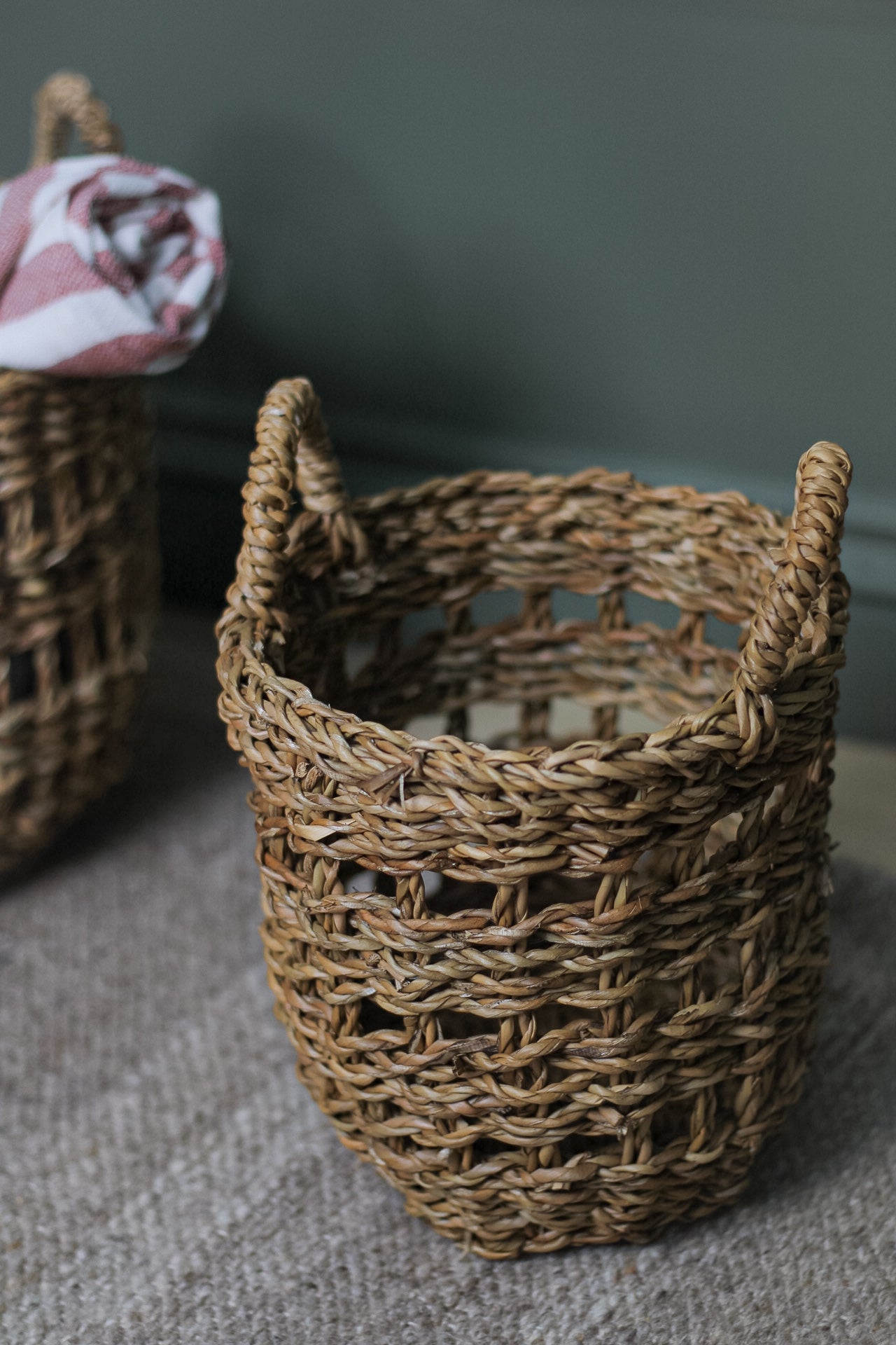 Round Braided Seagrass Storage Baskets