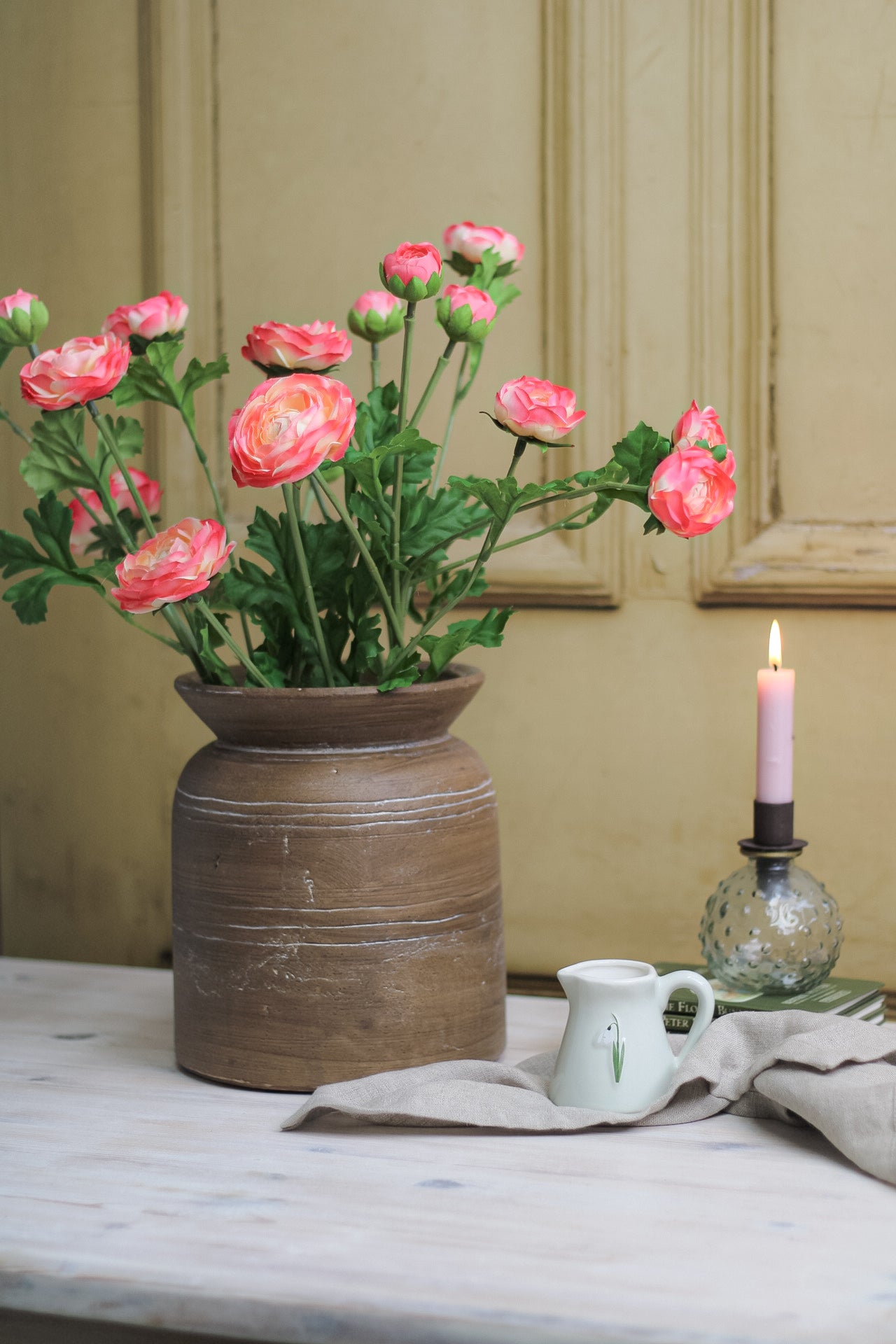 Faux Coral Ranunculus Spray