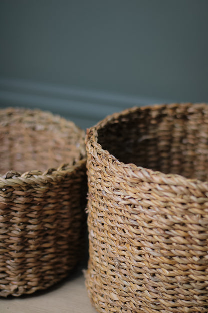 Round Braided Seagrass Storage Baskets