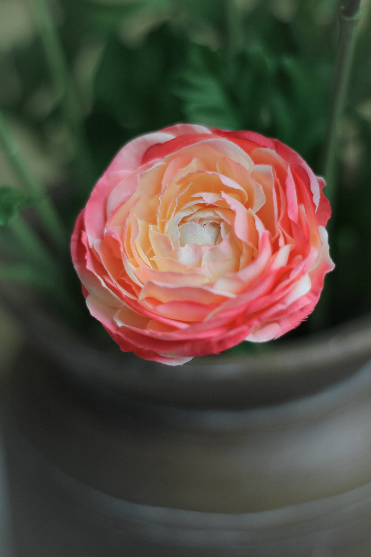 Faux Coral Ranunculus Spray