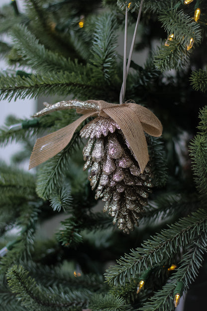 glittered pine cone decorations