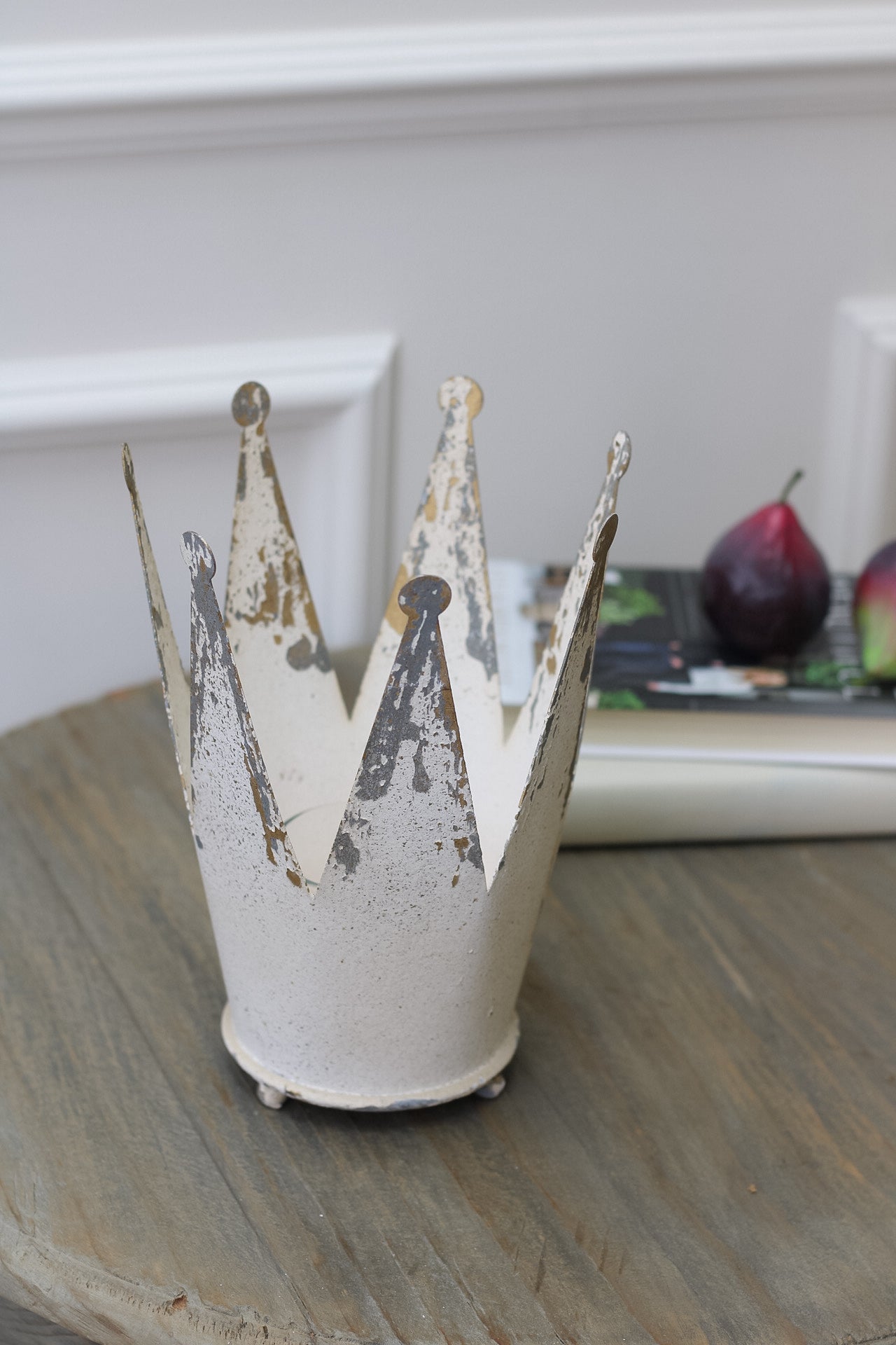 Distressed Cream Crown Candleholder